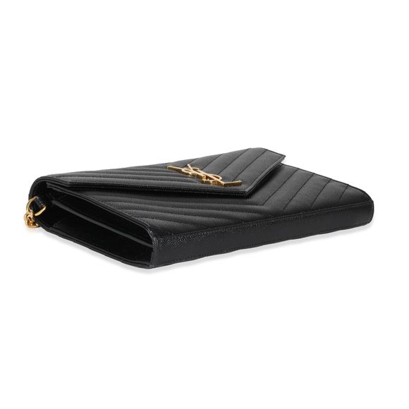 Saint Laurent Black Cassandre Matelasse Envelope Chain Wallet - Picture 6 of 8